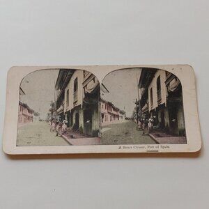 Antique Stereograph Card A Street Cleaner, Port of Spain